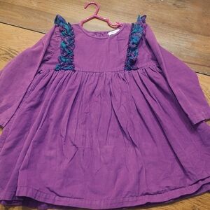 Magenta Purple Girls' Corduroy Dress with Ruffle Details